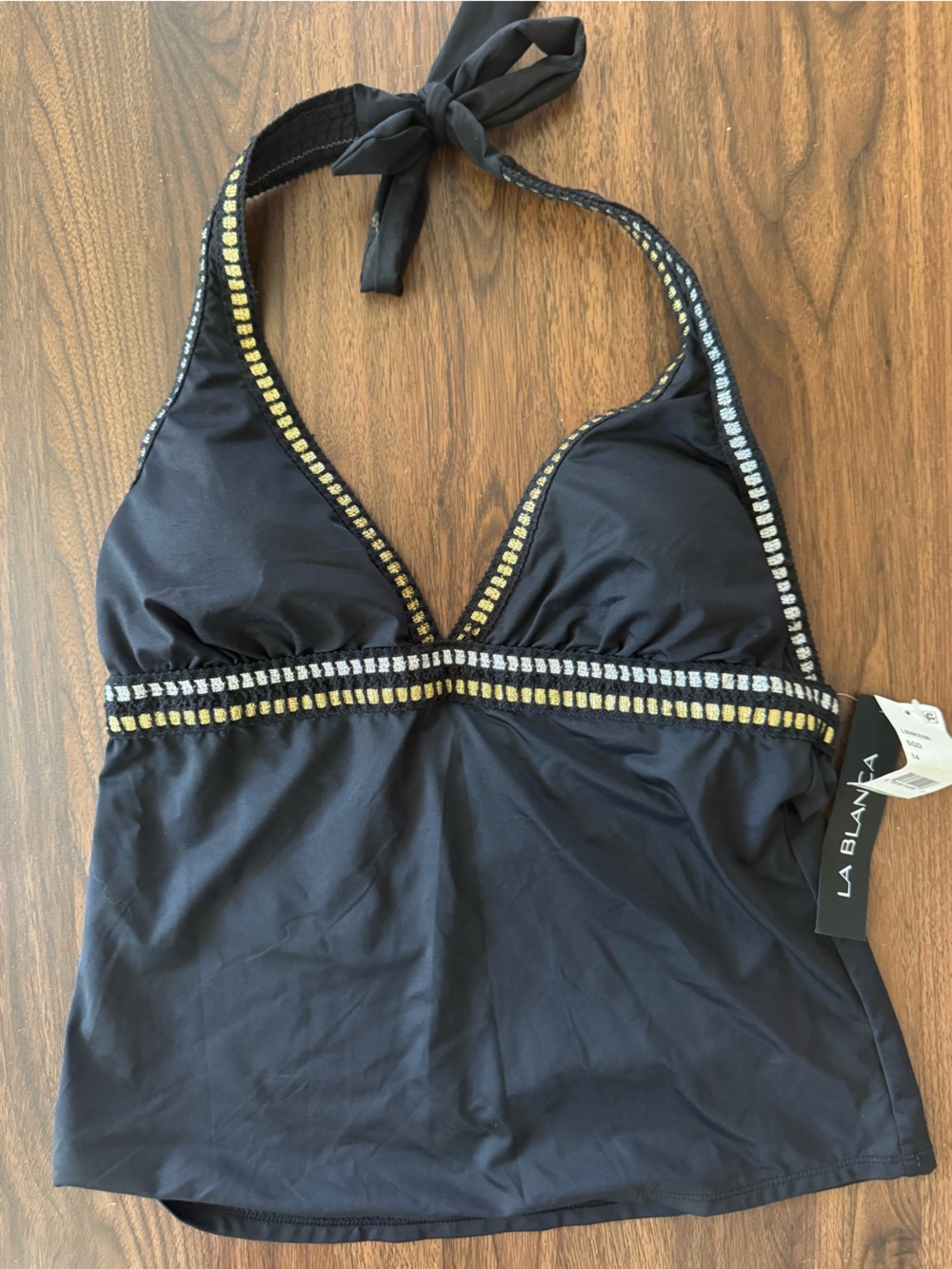 NWT La Blanca Black Bandeau Tankini Swim Top Size 14